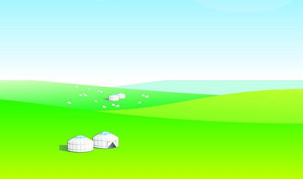蓝天草原绿地蒙古包羊群图片ai格式