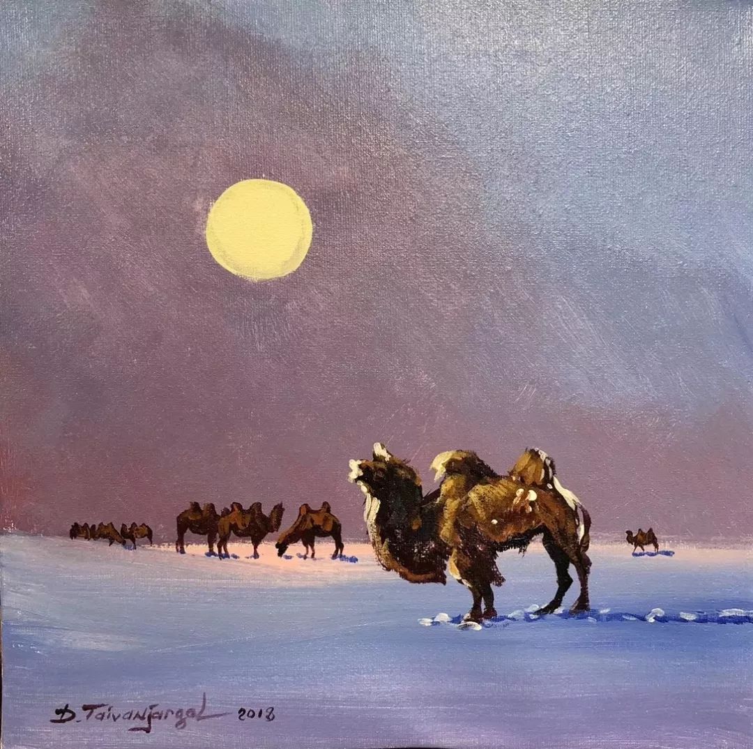蒙古草原风景 让人向往 蒙古国著名画家d.泰温吉日嘎拉 油画作品