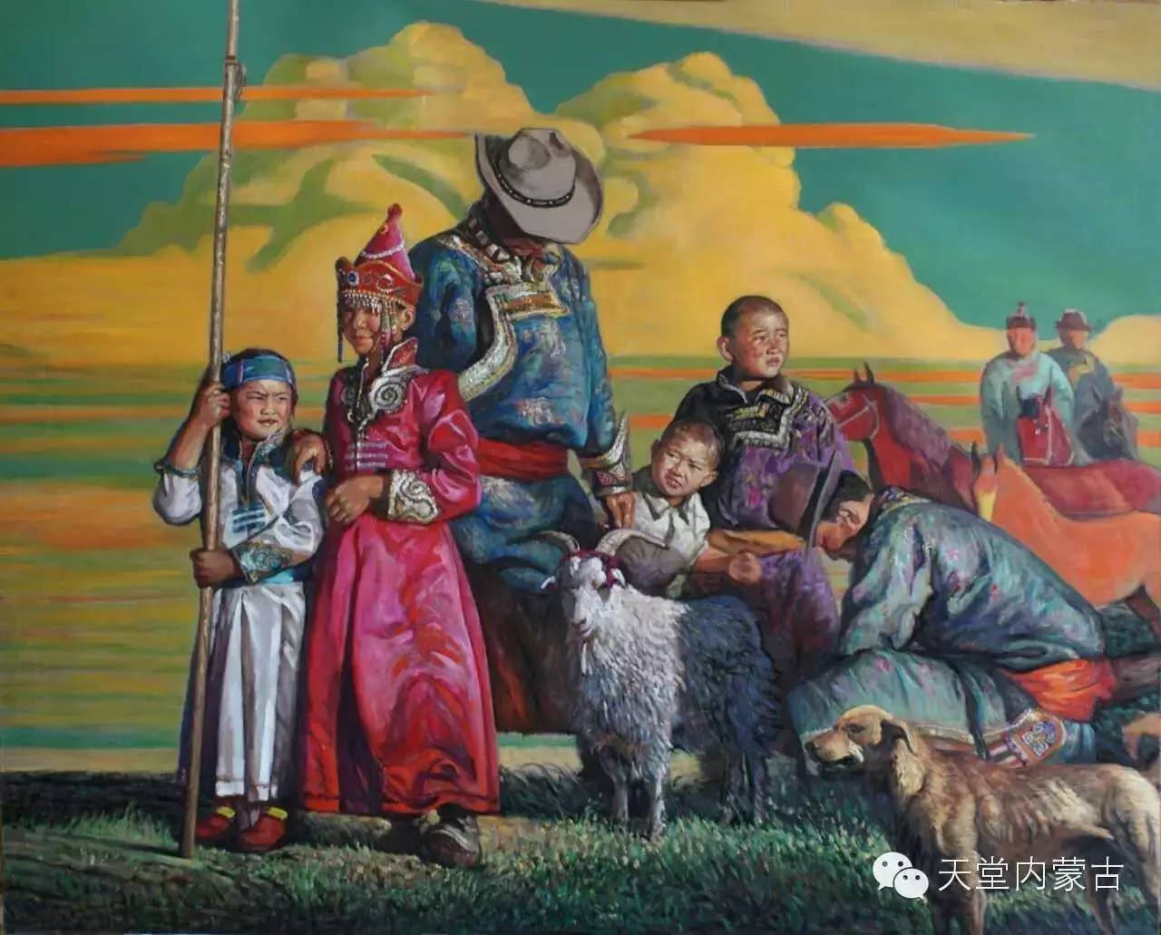 蒙古草原风景 让人向往 蒙古国著名画家D.泰温吉日嘎拉 油画作品-草原元素---蒙古元素 Mongolia Elements
