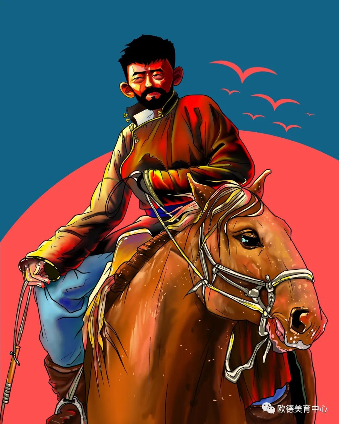 很有美国漫画风格的蒙古漫画插图-内蒙古元素inner mongolia elements