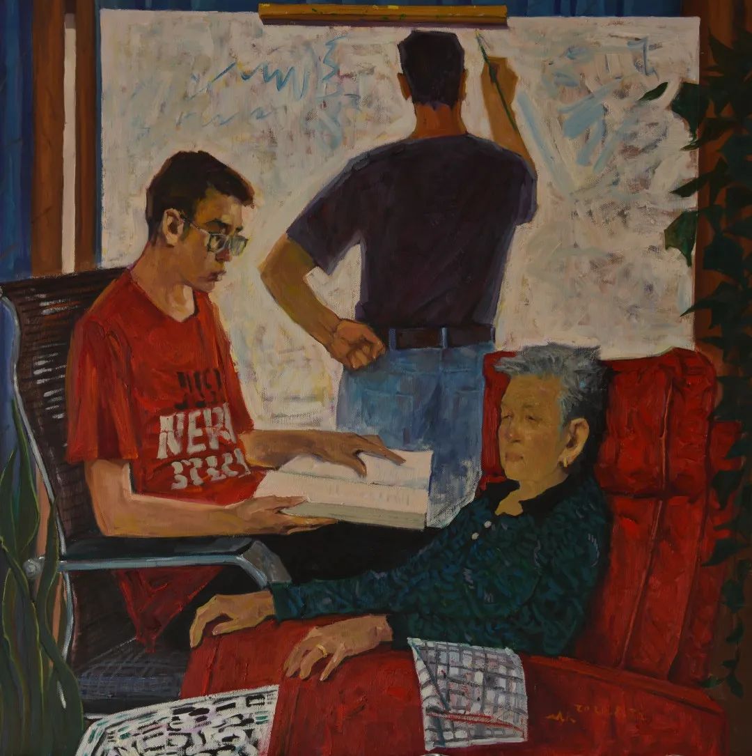 56.孟克巴依尔《母亲 · 我和儿子》140X140cm 2020年.jpg