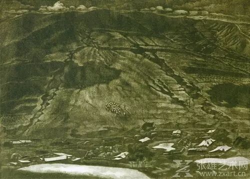 《静静的山村》铜版版画 2002年