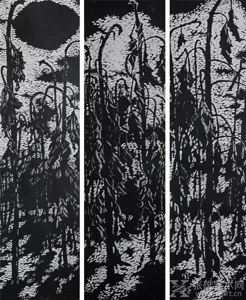 《冬日里的向日葵之一、二、三》木刻版画 2007年
